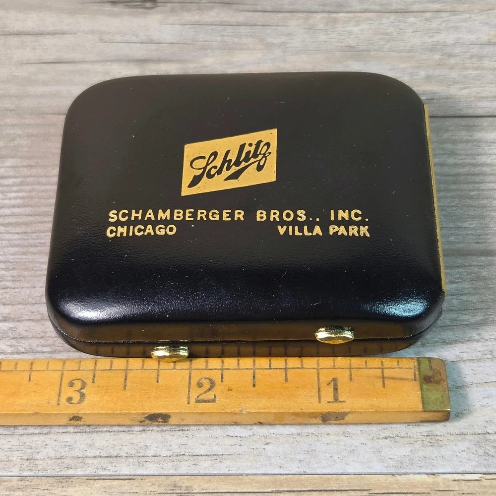 Vintage Schlitz Beer Buxton Key-Tainer Leather Key Case Holder Chicago Promo Box